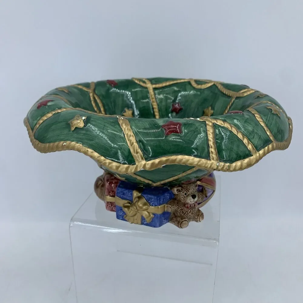 Vtg 1994 Fitz And Floyd‎ Santa’s List Footed Hand Painted Bowl Christmas Gifts